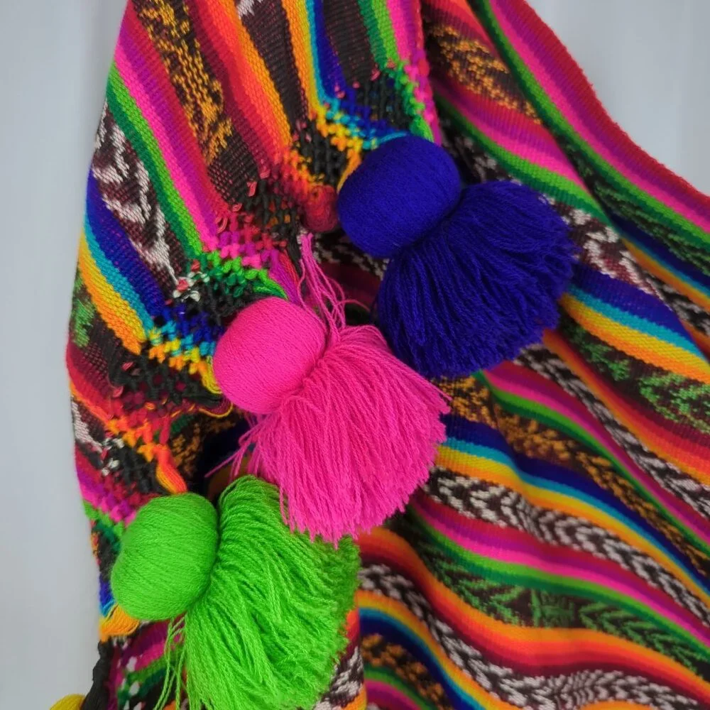 Vintage Native Indigenous Knit Tablecloth Blanket Throw Indigenous Striped Boho